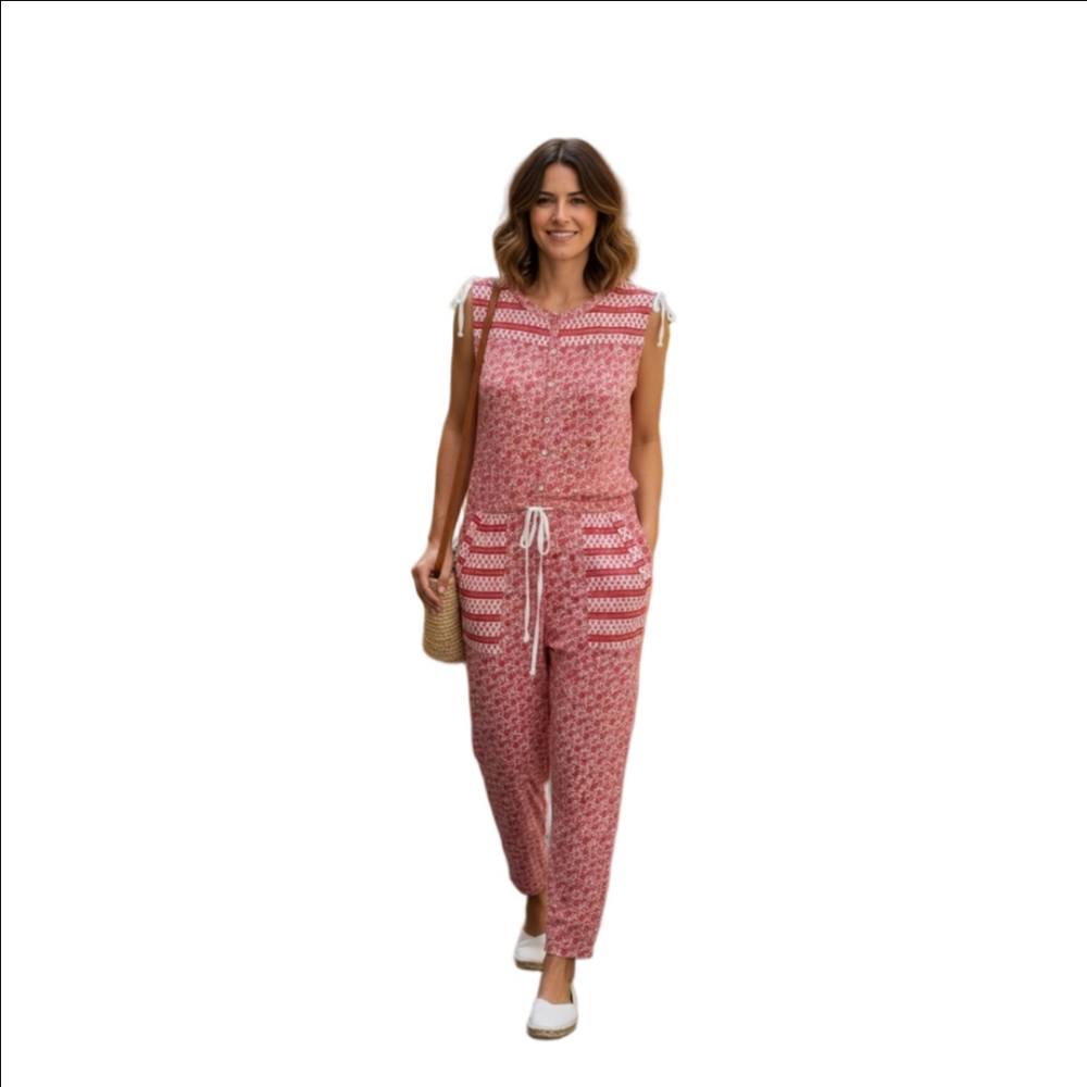 Women's Love 21 Jumpsuit Red/White Floral Paisley Print Size XS